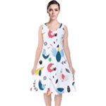 Vector Set Isolates With Cute Birds Scandinavian Style V-Neck Midi Sleeveless Dress 