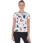 Vector Set Isolates With Cute Birds Scandinavian Style Short Sleeve Sports Top 