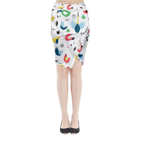 Vector Set Isolates With Cute Birds Scandinavian Style Midi Wrap Pencil Skirt from ArtsNow.com