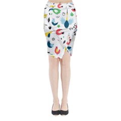 Vector Set Isolates With Cute Birds Scandinavian Style Midi Wrap Pencil Skirt from ArtsNow.com