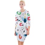 Vector Set Isolates With Cute Birds Scandinavian Style Quarter Sleeve Hood Bodycon Dress