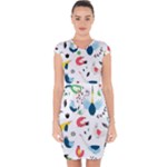 Vector Set Isolates With Cute Birds Scandinavian Style Capsleeve Drawstring Dress 