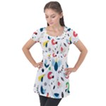 Vector Set Isolates With Cute Birds Scandinavian Style Puff Sleeve Tunic Top