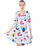 Vector Set Isolates With Cute Birds Scandinavian Style Quarter Sleeve Front Wrap Dress