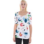 Vector Set Isolates With Cute Birds Scandinavian Style Wide Neckline T-Shirt
