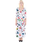 Vector Set Isolates With Cute Birds Scandinavian Style Quarter Sleeve Wrap Maxi Dress