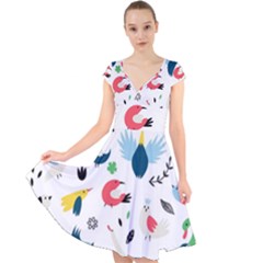 Cap Sleeve Front Wrap Midi Dress 