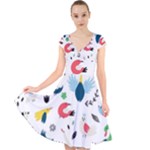 Vector Set Isolates With Cute Birds Scandinavian Style Cap Sleeve Front Wrap Midi Dress