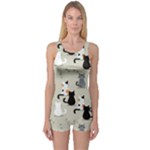 Cute Cat Seamless Pattern One Piece Boyleg Swimsuit