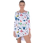 Vector Set Isolates With Cute Birds Scandinavian Style Asymmetric Cut-Out Shift Dress