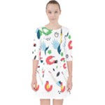 Vector Set Isolates With Cute Birds Scandinavian Style Quarter Sleeve Pocket Dress