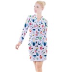 Vector Set Isolates With Cute Birds Scandinavian Style Button Long Sleeve Dress