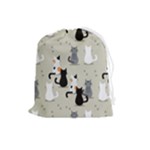 Cute Cat Seamless Pattern Drawstring Pouch (Large)