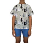 Cute Cat Seamless Pattern Kids  Short Sleeve Swimwear