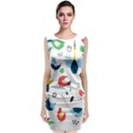 Vector Set Isolates With Cute Birds Scandinavian Style Sleeveless Velvet Midi Dress