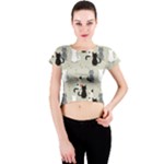 Cute Cat Seamless Pattern Crew Neck Crop Top