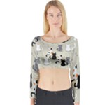 Cute Cat Seamless Pattern Long Sleeve Crop Top