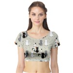 Cute Cat Seamless Pattern Short Sleeve Crop Top
