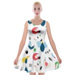 Vector Set Isolates With Cute Birds Scandinavian Style Velvet Skater Dress