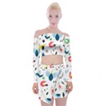 Vector Set Isolates With Cute Birds Scandinavian Style Off Shoulder Top with Mini Skirt Set