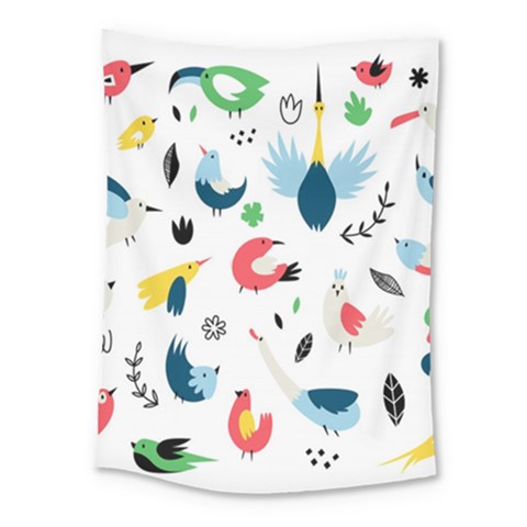 Vector Set Isolates With Cute Birds Scandinavian Style Medium Tapestry from ArtsNow.com