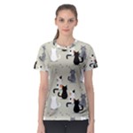 Cute Cat Seamless Pattern Women s Sport Mesh T-Shirt