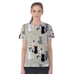 Cute Cat Seamless Pattern Women s Cotton T-Shirt