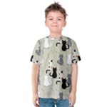 Cute Cat Seamless Pattern Kids  Cotton T-Shirt