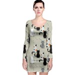 Cute Cat Seamless Pattern Long Sleeve Bodycon Dress