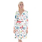 Vector Set Isolates With Cute Birds Scandinavian Style Long Sleeve Velvet Front Wrap Dress