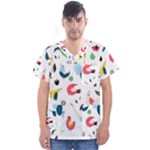 Vector Set Isolates With Cute Birds Scandinavian Style Men s V-Neck Scrub Top