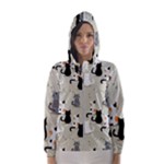 Cute Cat Seamless Pattern Women s Hooded Windbreaker