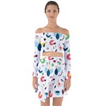 Vector Set Isolates With Cute Birds Scandinavian Style Off Shoulder Top with Skirt Set