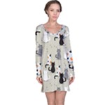 Cute Cat Seamless Pattern Long Sleeve Nightdress