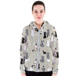 Cute Cat Seamless Pattern Women s Zipper Hoodie