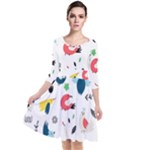 Vector Set Isolates With Cute Birds Scandinavian Style Quarter Sleeve Waist Band Dress