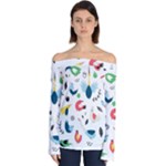 Vector Set Isolates With Cute Birds Scandinavian Style Off Shoulder Long Sleeve Top