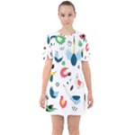 Vector Set Isolates With Cute Birds Scandinavian Style Sixties Short Sleeve Mini Dress