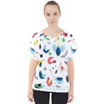 Vector Set Isolates With Cute Birds Scandinavian Style V-Neck Dolman Drape Top