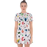 Vector Set Isolates With Cute Birds Scandinavian Style Drop Hem Mini Chiffon Dress