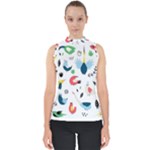 Vector Set Isolates With Cute Birds Scandinavian Style Mock Neck Shell Top