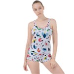 Vector Set Isolates With Cute Birds Scandinavian Style Boyleg Tankini Set 