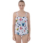 Vector Set Isolates With Cute Birds Scandinavian Style Twist Front Tankini Set