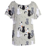 Cute Cat Seamless Pattern Women s Oversized T-Shirt