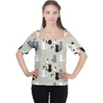 Cute Cat Seamless Pattern Cutout Shoulder T-Shirt