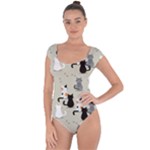 Cute Cat Seamless Pattern Short Sleeve Leotard 