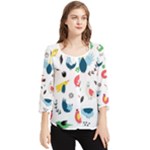 Vector Set Isolates With Cute Birds Scandinavian Style Chiffon Quarter Sleeve Blouse