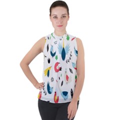 Mock Neck Chiffon Sleeveless Top 