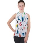 Vector Set Isolates With Cute Birds Scandinavian Style Mock Neck Chiffon Sleeveless Top