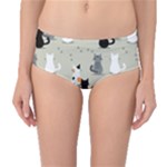 Cute Cat Seamless Pattern Mid-Waist Bikini Bottoms